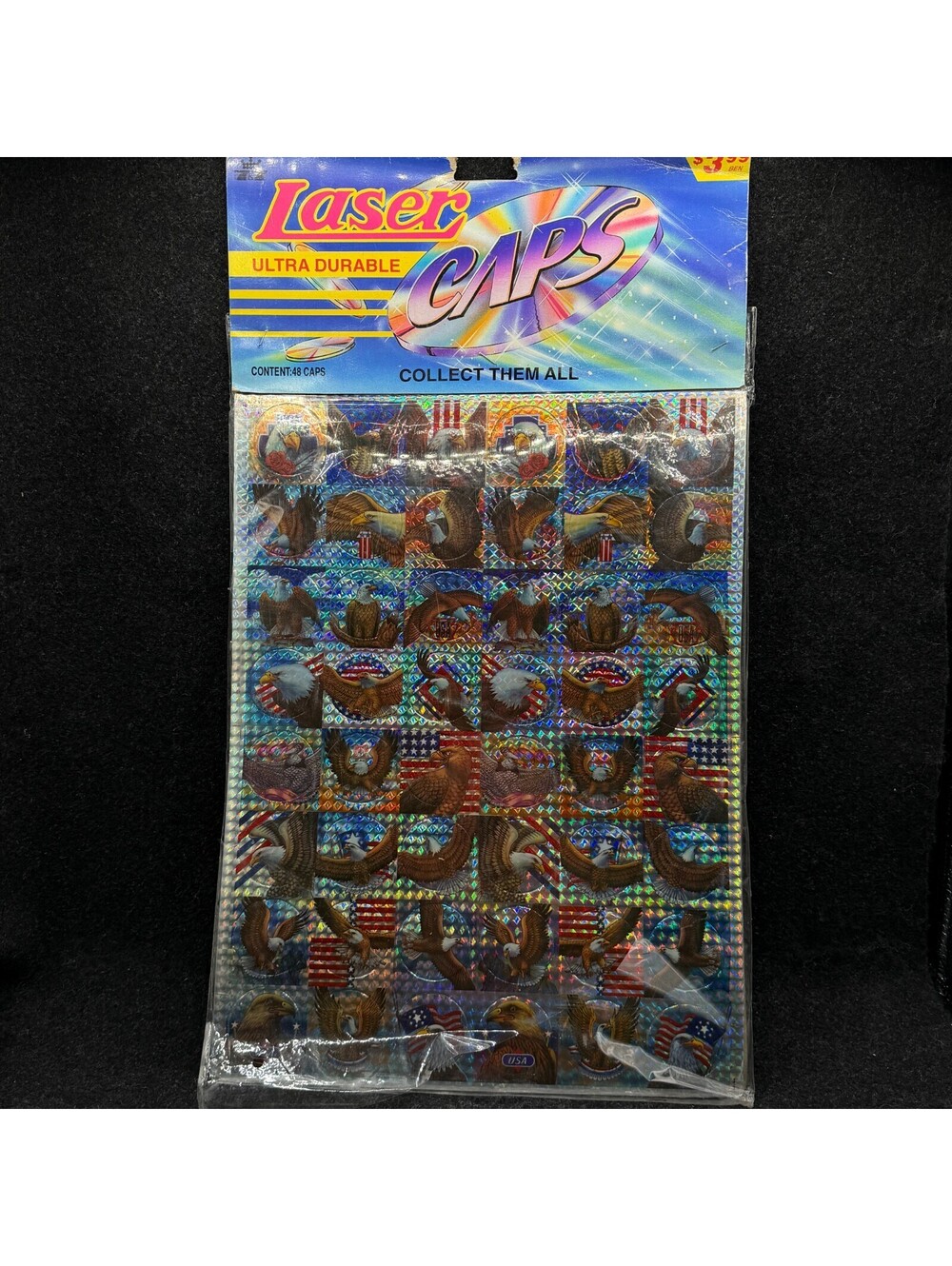 NEW VTG Laser Caps Pog Slammers Eagles Patriot Iridescent Complete Set 48 Caps